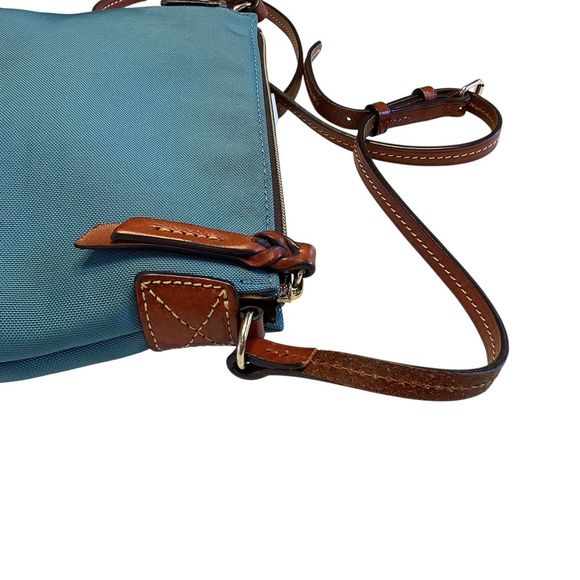 Dooney & Bourke Crossbody Bag Small Blue Sullivan Pouchette Leather Nylon EUC - Picture 7 of 10